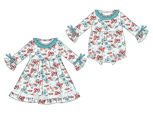 25.5.14 custom each style moq 5eta 4-6week Sibling Sisters floral baby girl long sleeve dress and rompers match family design