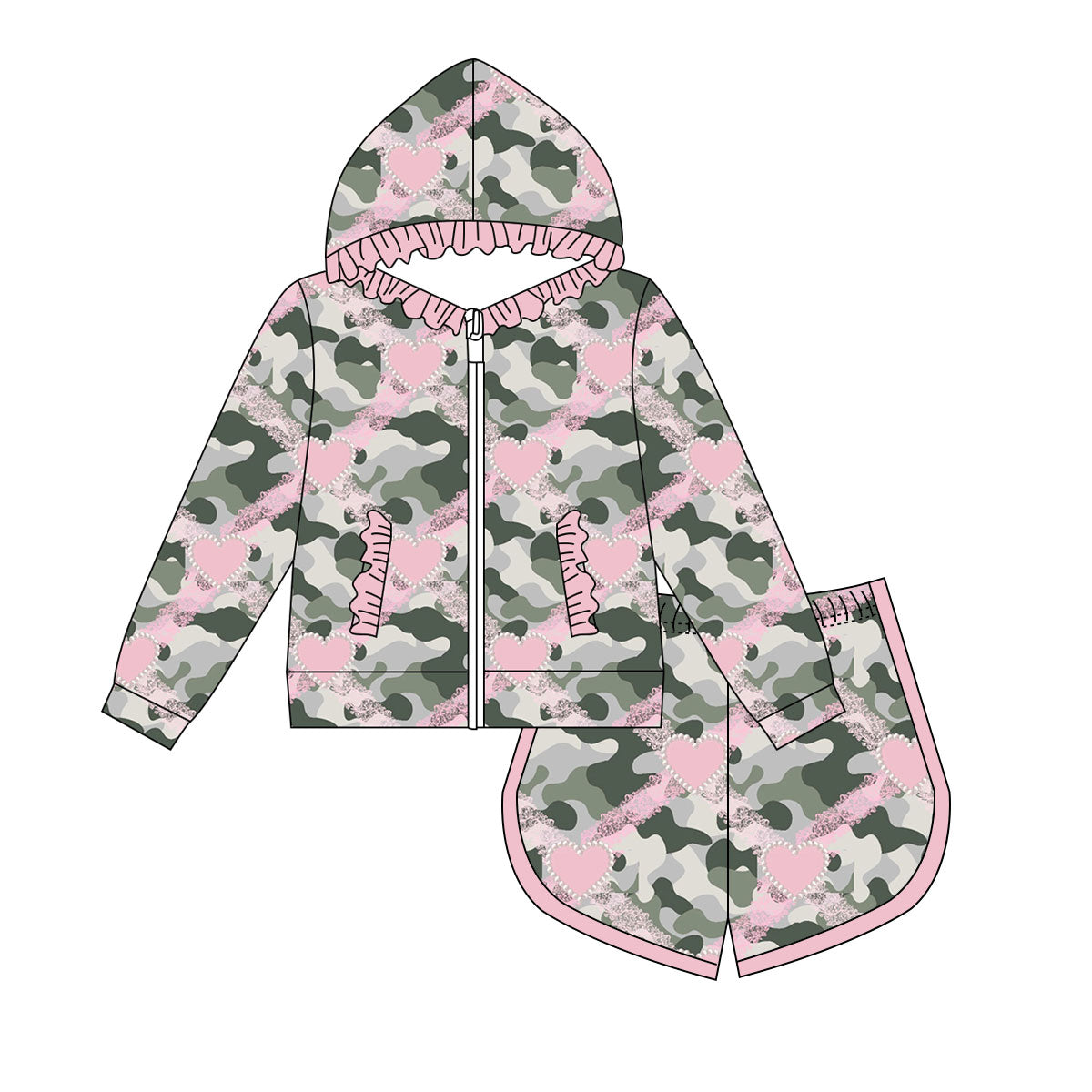 25.10.1 custom each style moq 8 eta 6-8week Sibling Sisters camouflage baby girl long sleeve shorts sets 5 match family design