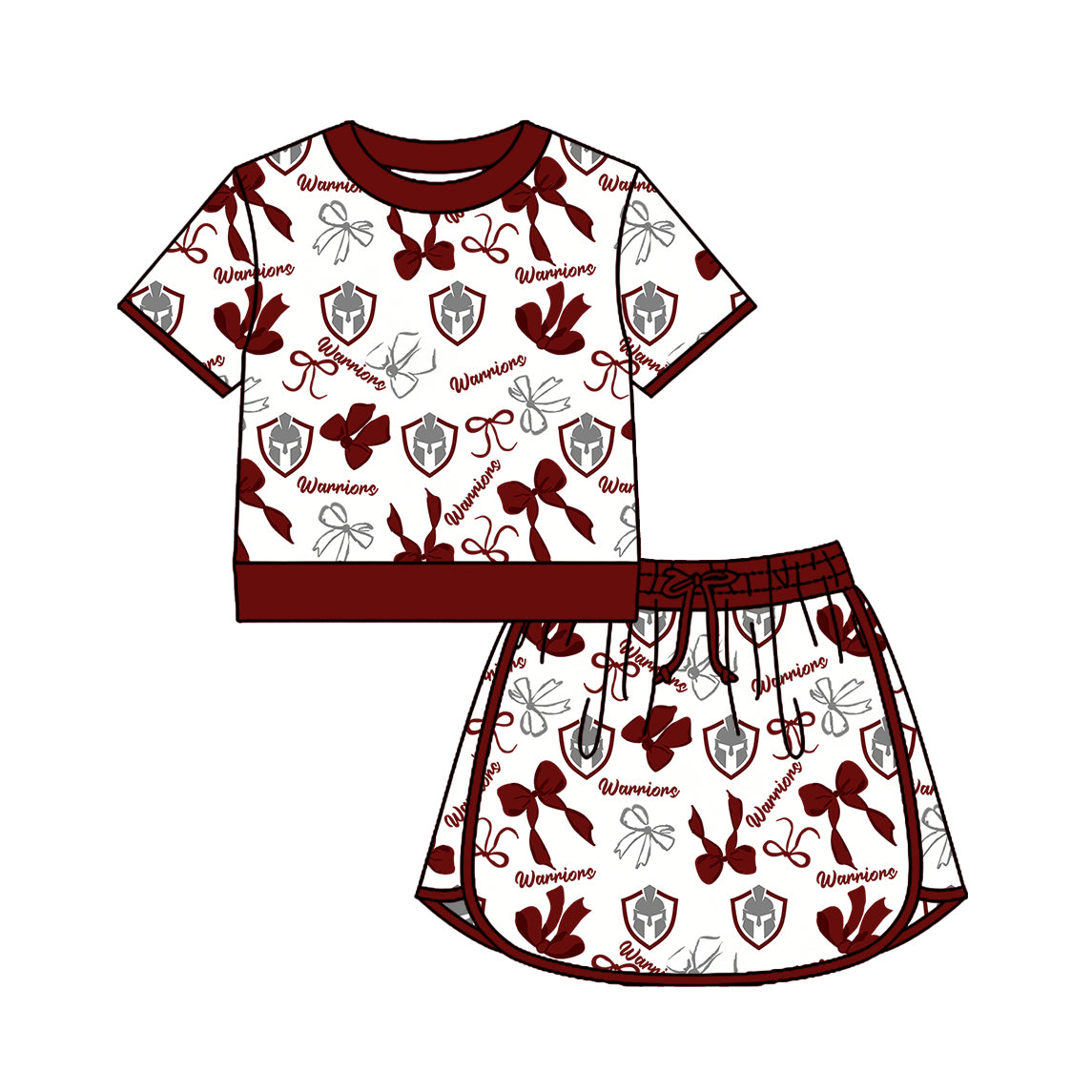 Custom moq 5 mix size milk silk summer teams Girls Polka Dot Top Shorts Set Top Skirt Short Set Dark Red Zipper Pullover Jogger Pants Set Pullover Tops