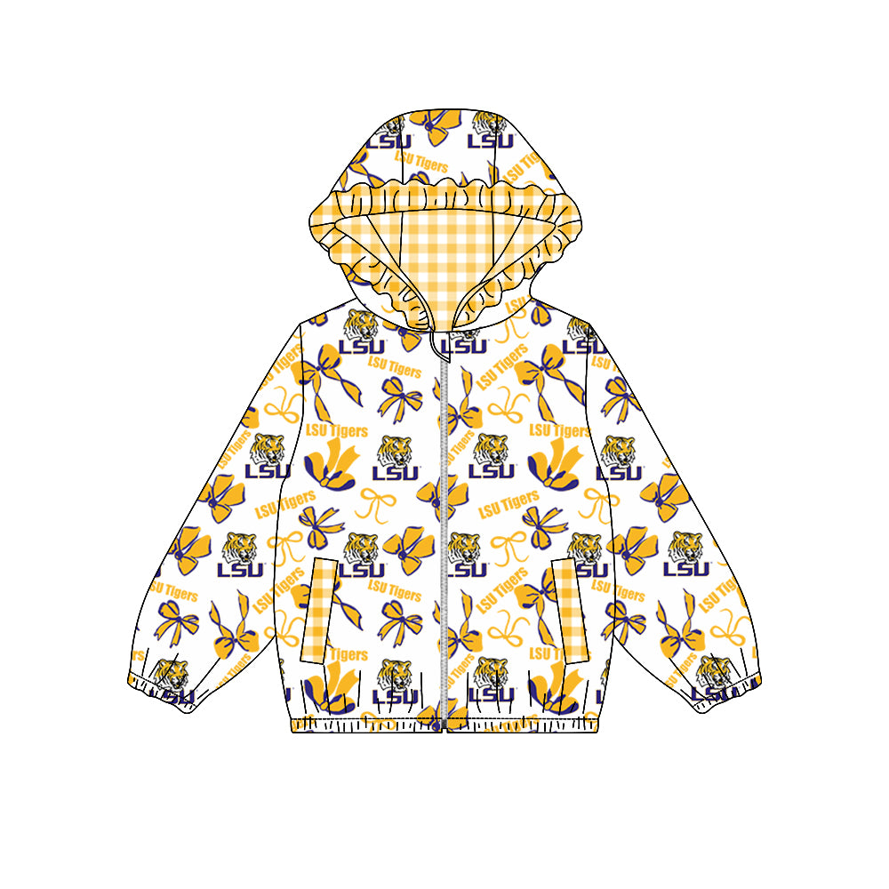 custom moq 5 mix size XFC070903 Baby Girls Fashion Bow Pocket Zipper Team Hoodie Top