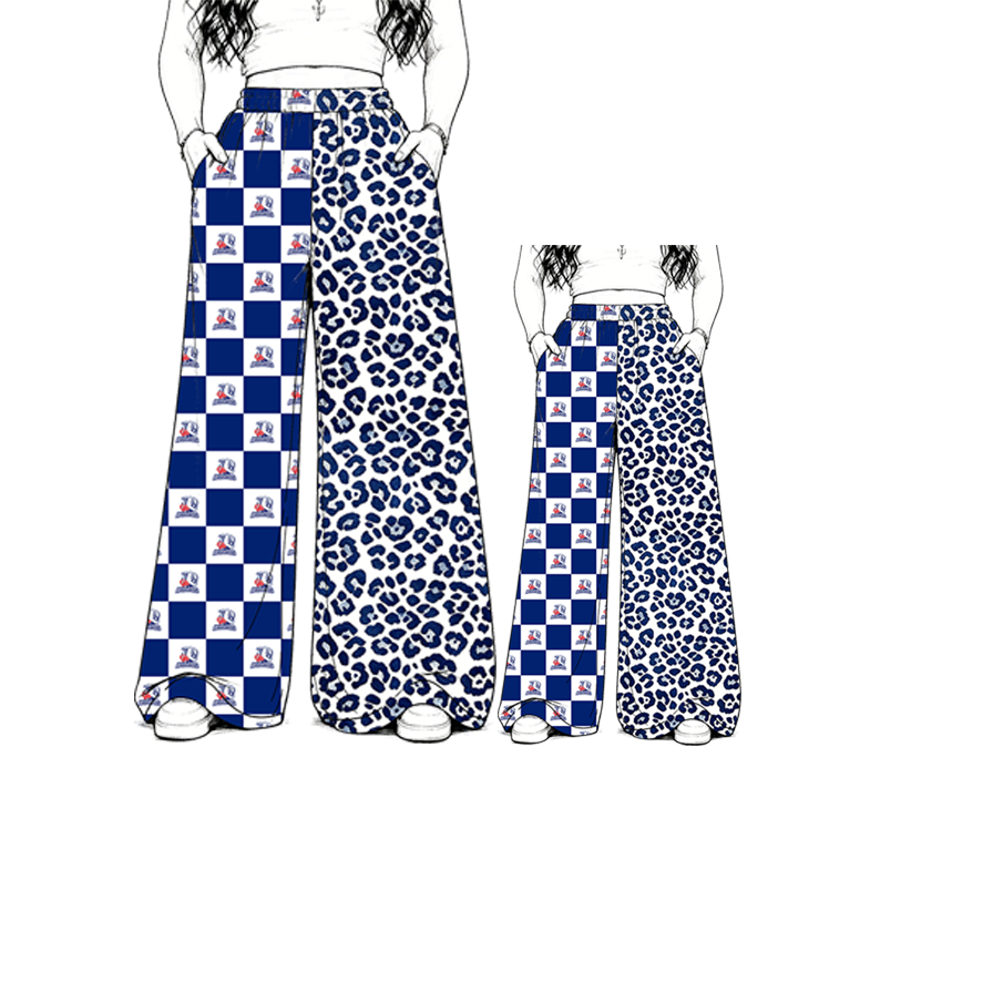 custom moq 5 mix size MSD072104 Kids And Adult Leopard Print Plaid Patchwork Long Trousers Casual Team Bottoms