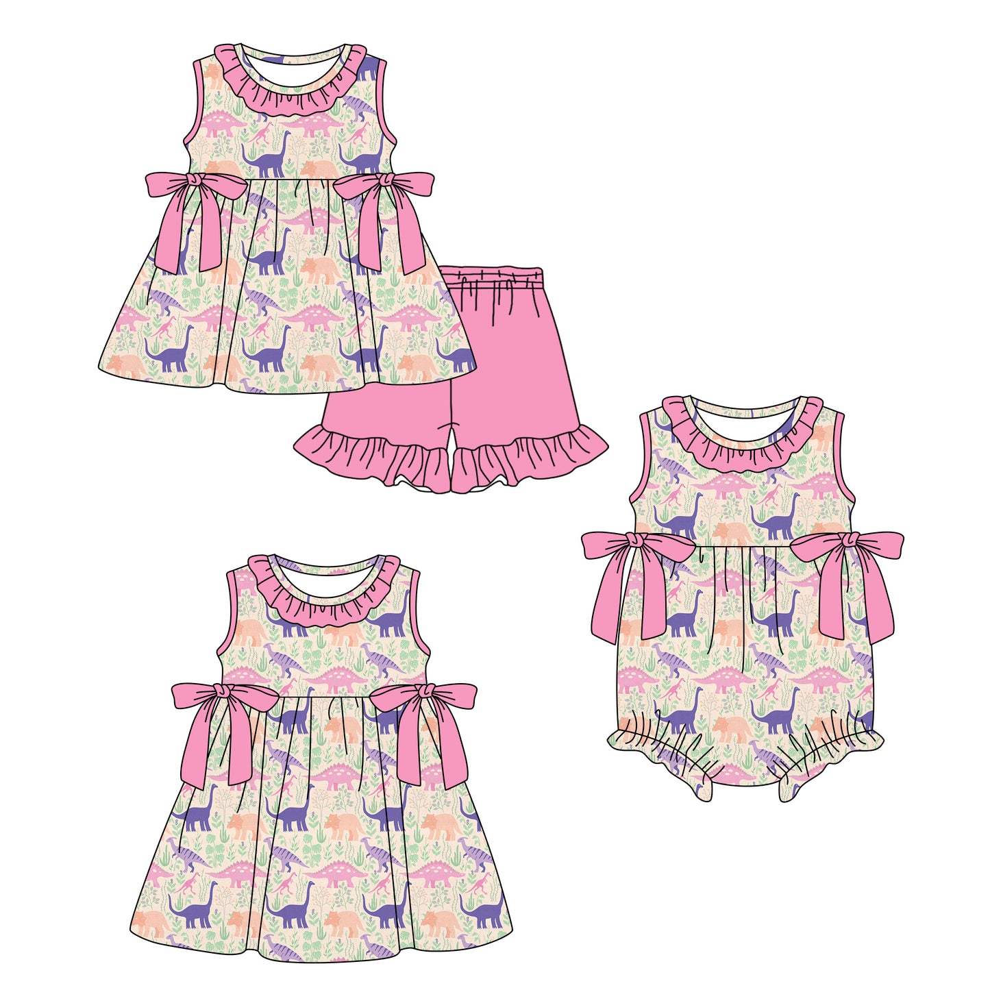 3.27 Custom moq 5 mix size Sibling Baby Girl's Sleeveless Tunic Pink Ruffle Shorts Set Cute Romper Dress for Summer