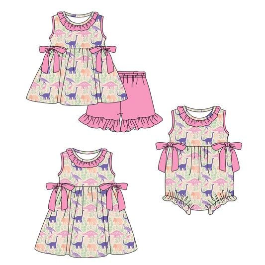 3.27 Custom moq 5 mix size Sibling Baby Girl's Sleeveless Tunic Pink Ruffle Shorts Set Cute Romper Dress for Summer