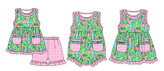 11.13 custom each style moq 5eta 4-6week Sibling Sister floral pattern baby girl short sleeve shorts sets and dress and rompers match family design