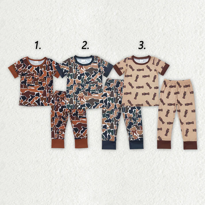 RTS NO MOQ Baby Boys Dark Camouflage Short Sleeve Pants Set