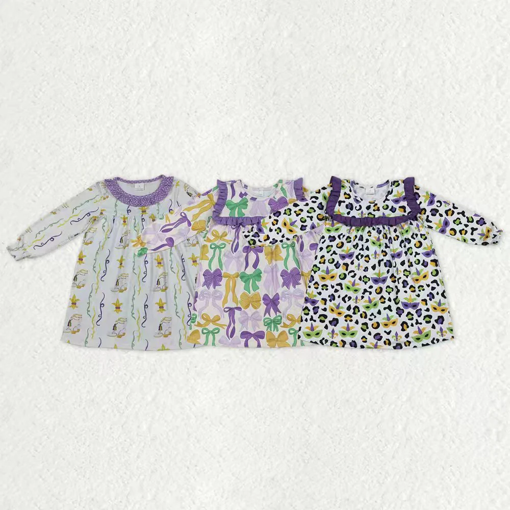 RTS NO MOQ Sibling baby girl clothes Mardi gras long-sleeved dresses