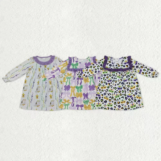 RTS NO MOQ Sibling baby girl clothes Mardi gras long-sleeved dresses