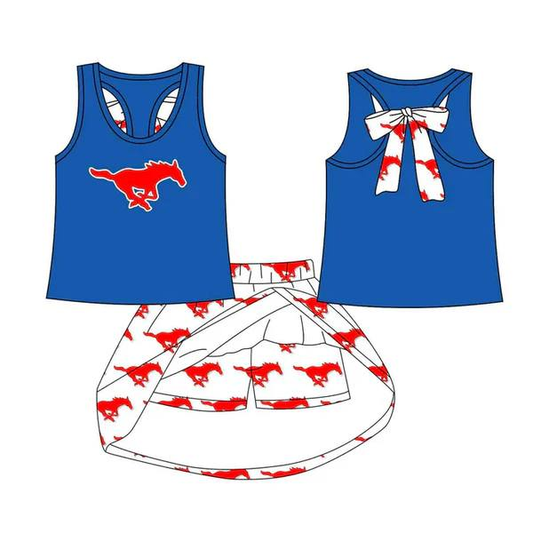 Custom moq 5 each style eta 6-7weeks baby girl clothes team blue short sleeve skirt sets-25.8.25