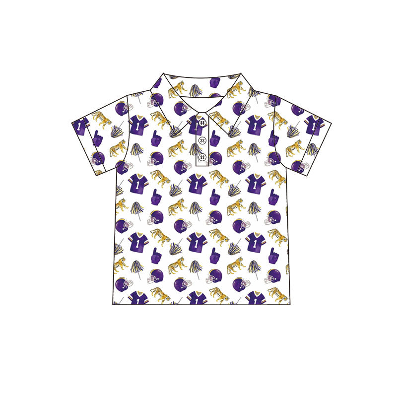 custom moq 5 mix size BYWY0101 Baby Boys Purple Gold Team Sport Print Polo Shirt Pocket Tee Shorts Hoodie And Sleeveless Romper Outfit Set