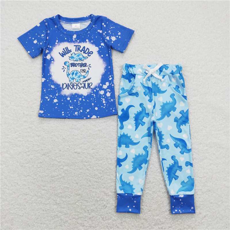 RTS NO MOQ Girls Boys dinosuar short sleeve pants Clothes Sets and dress
