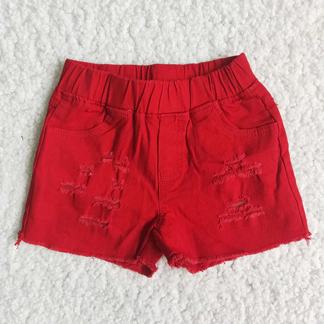 RTS NO MOQ Sibling Baby Girls pink elastic denim shorts