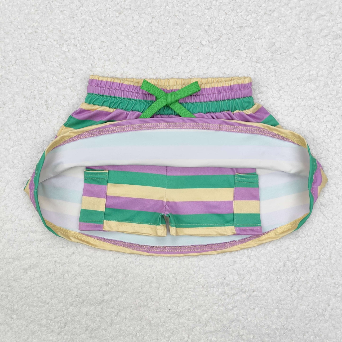 RTS NO MOQ Carnival yellow green purple color matching striped culottes skirt and shorts
