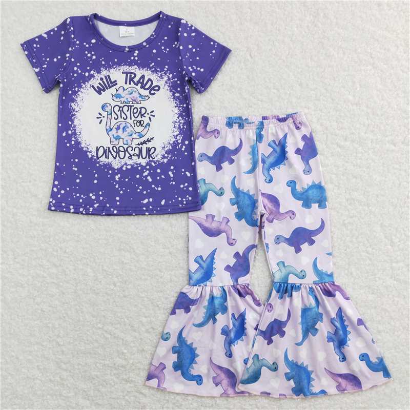 RTS NO MOQ Girls Boys dinosuar short sleeve pants Clothes Sets and dress