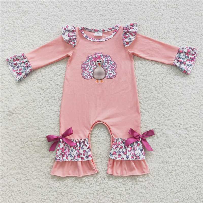 RTS NO MOQ（In Stock ) LR0358 Embroidered Turkey Long Sleeve Bodysuit