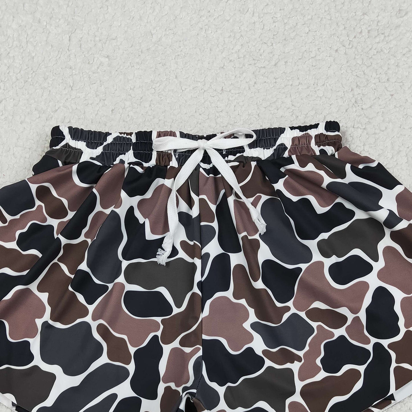 RTS NO MOQ SS0768 Adult Women Yoga Active Shorts Dark Brown Camo Ruffle Hem Casual Bottoms