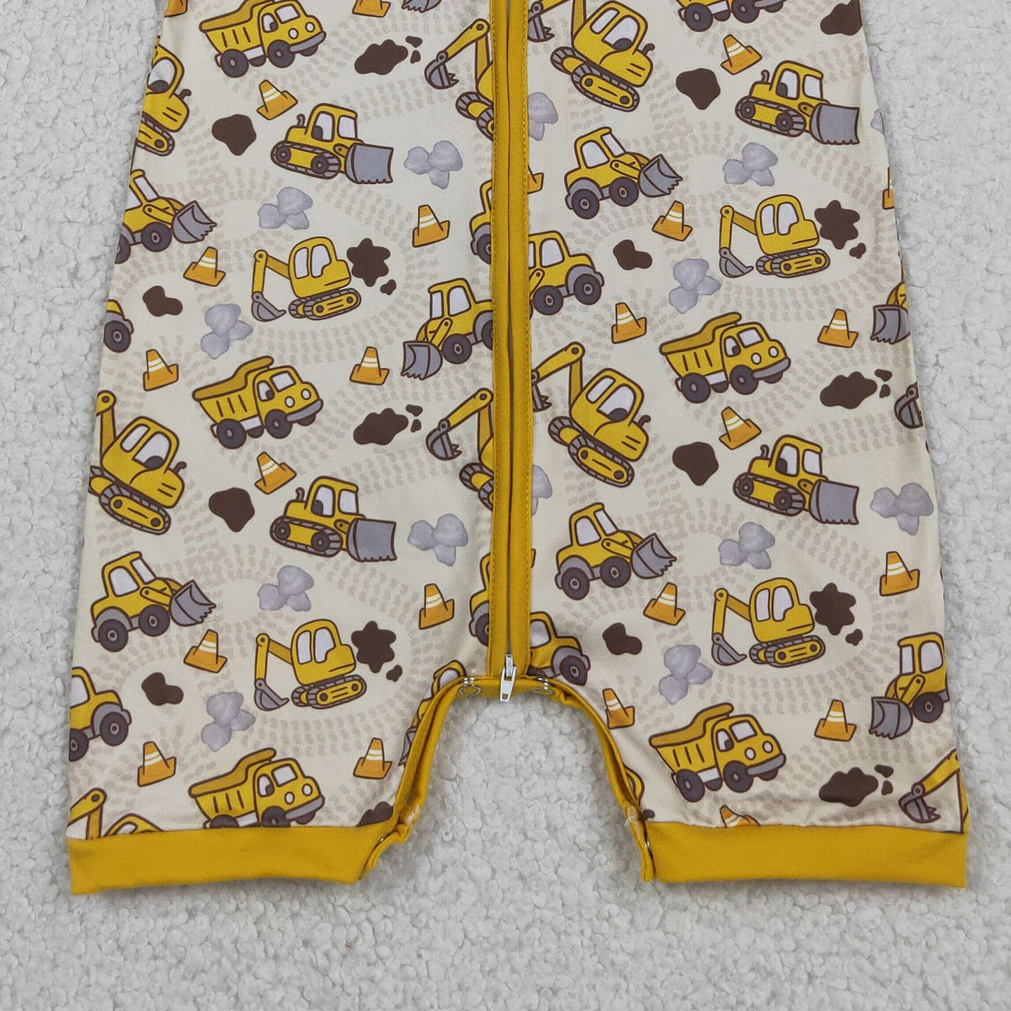 RTS NO MOQ milk silk SR4183 Baby Boys Excavator And Tractor Print Short Sleeve Zipper Romper