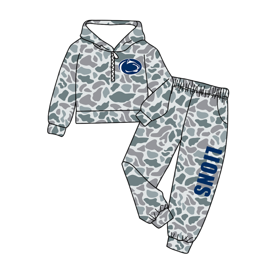 Custom moq 5 mix size milk silk Camouflage Cute Long-Sleeved Pants Set