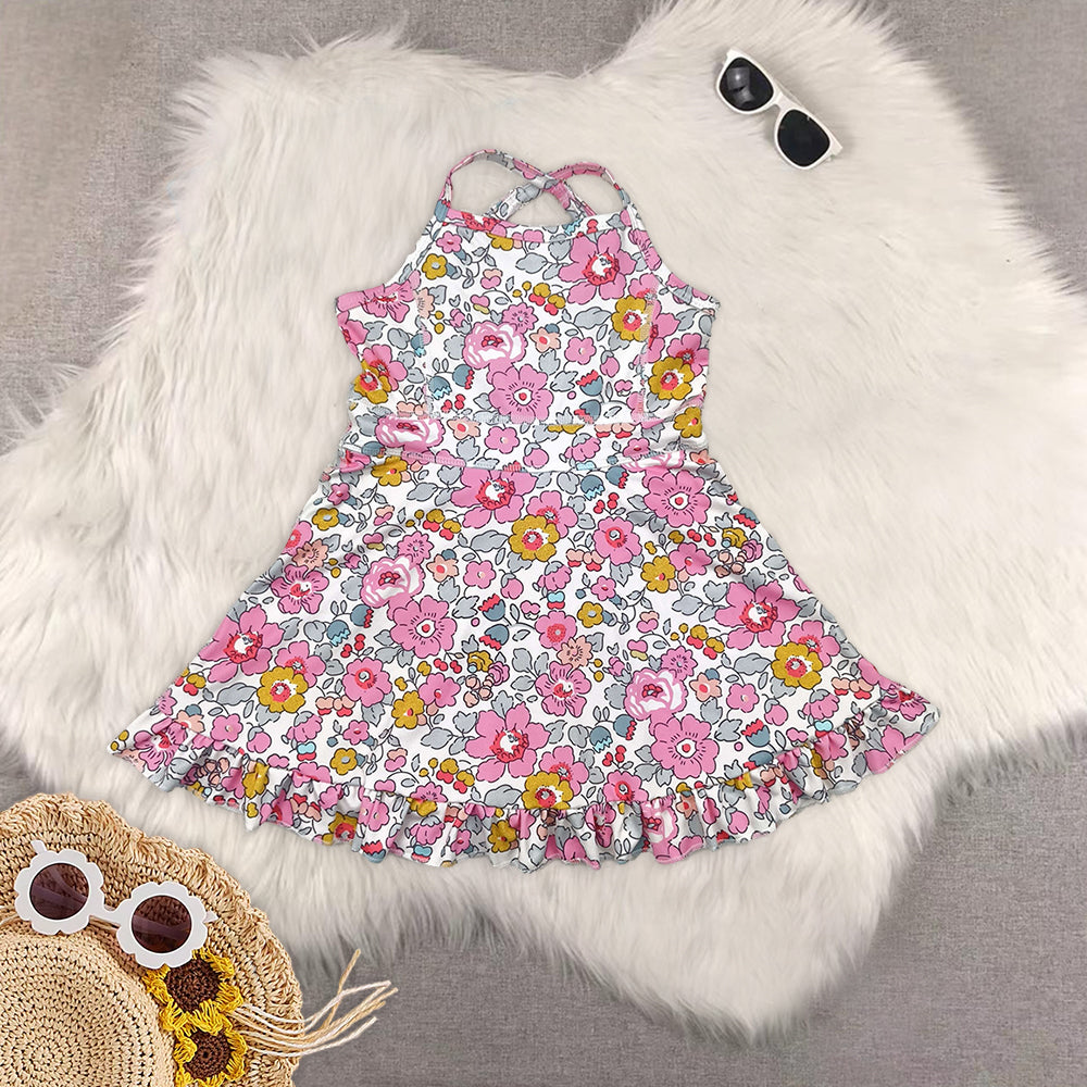 RTS NO MOQ baby girl clothes yoga floral suspender skirt sets