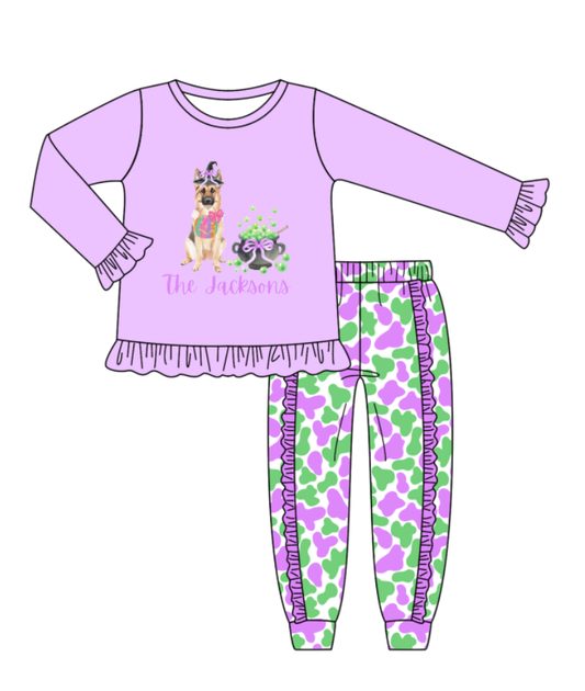 Custom moq 5 mix size milk silk summer teams baby girl clothes halloween purple long sleeve pants sets-25.8.6