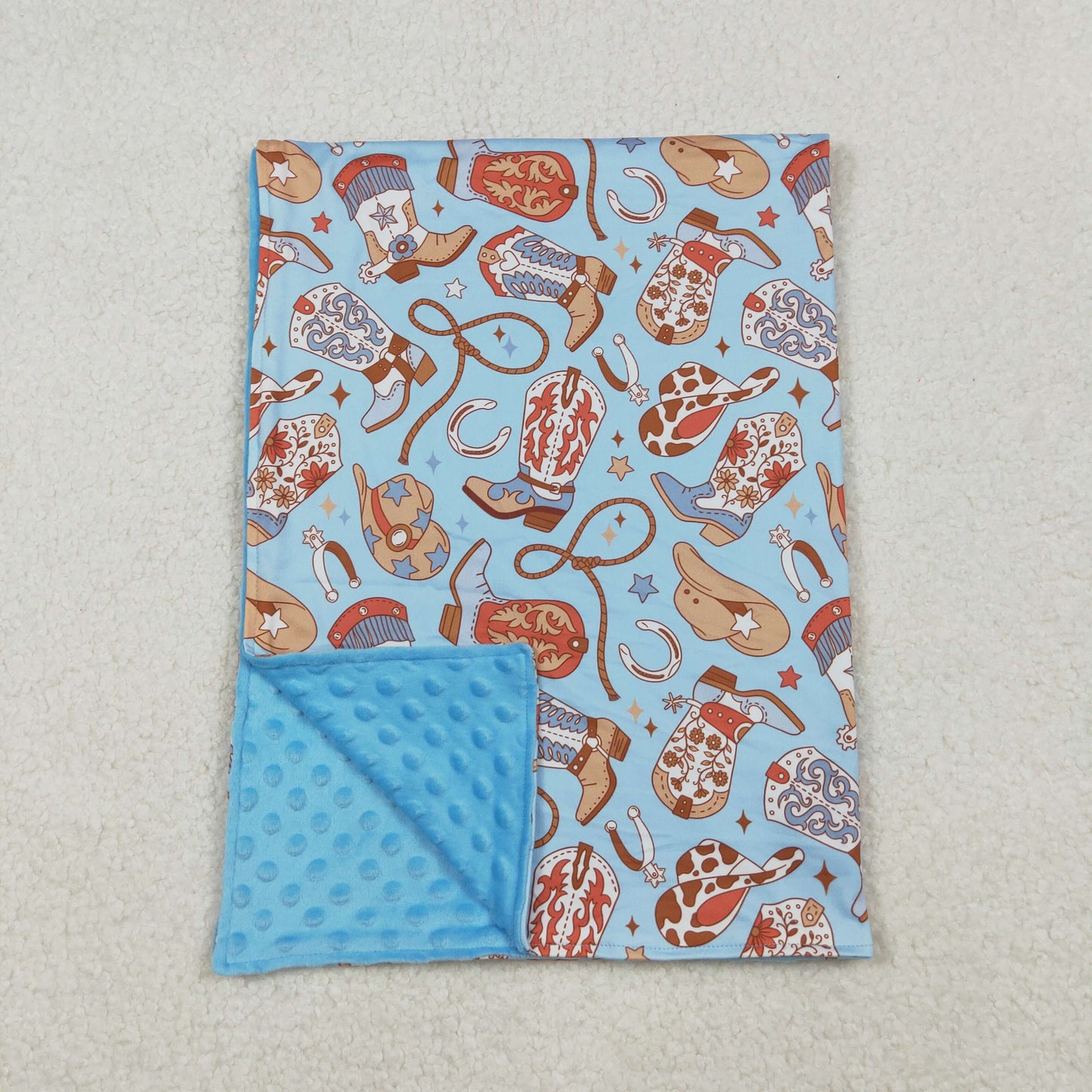 RTS NO MOQ（In Stock) BL0214 Blue Baby Blanket with Boots and Cowboy Hat