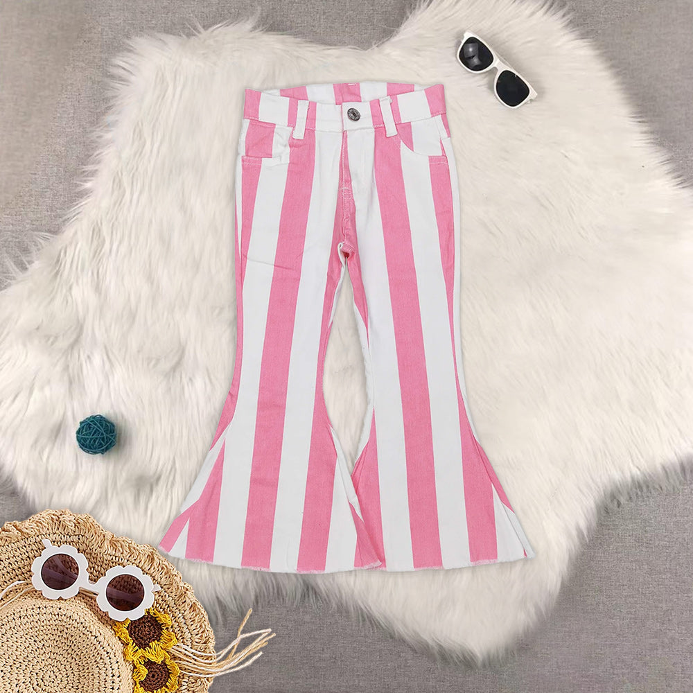 RTS NO MOQ Baby Girls Clothes striped Jeans: Flared & Ripped