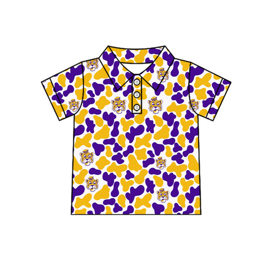 custom moq 5 mix size ATL01 Camo Boys Camouflage Print Short Sleeve Button Polo Tees Summer Wear