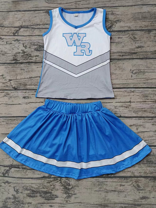 Custom moq 3 eta 6-7weeks  Blue letter WR sleeveless top and short skirt set