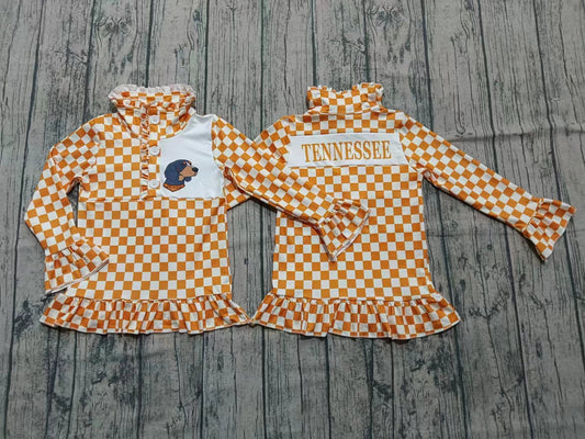 Custom moq 5 mix size milk silk summer teams baby girls clothes orange long sleeve top-25.8.26