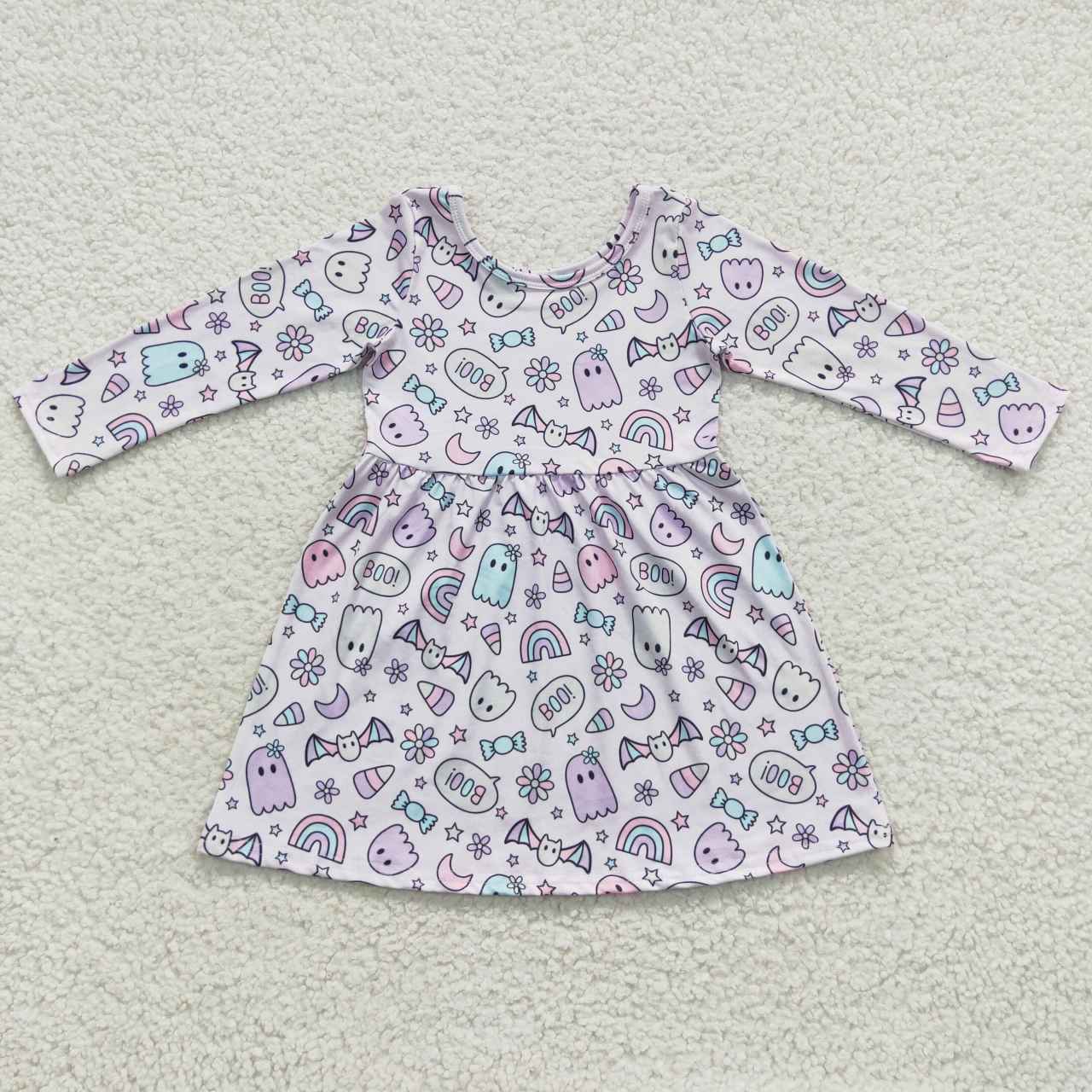 GLD0295 Rainbow Candy Blossom Ghost Purple Long Sleeve Dress