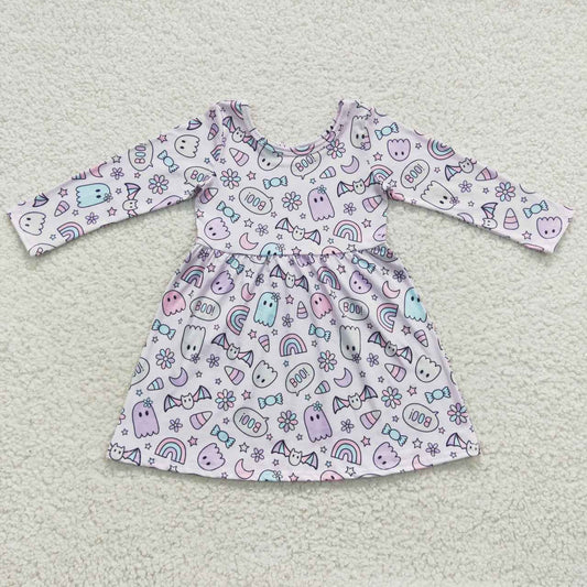GLD0295 Rainbow Candy Blossom Ghost Purple Long Sleeve Dress