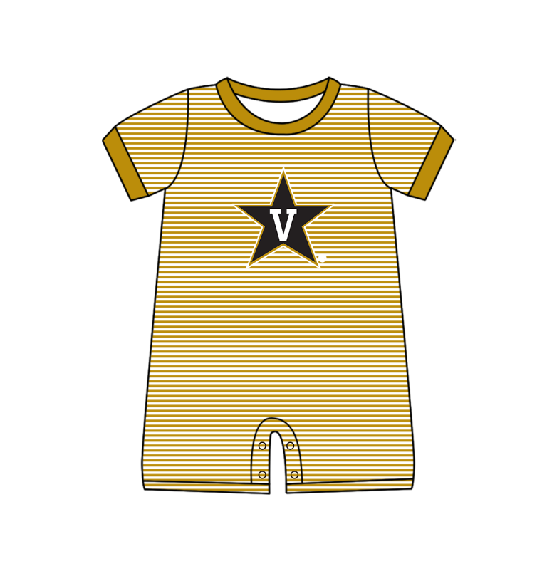 Custom moq 5 mix size milk silk summer teams Baby Boys And Girls Yellow Short-Sleeved Shirt And Shorts Set Matching Striped Rompers Outfit Set