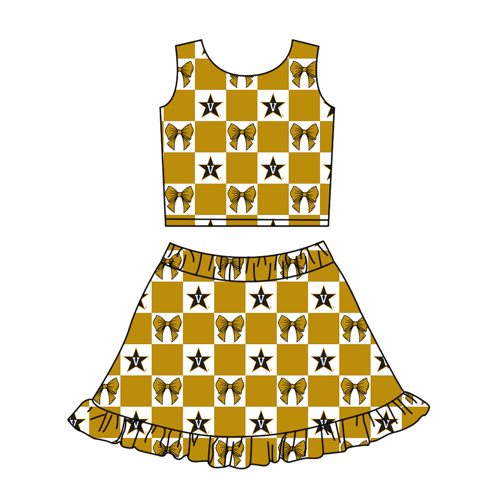 Custom moq 3 or 5 mix size milk silk summer teams baby girl clothes bow khaki sleeveless skirts sets 3 and dresss and shorts-26.1.20