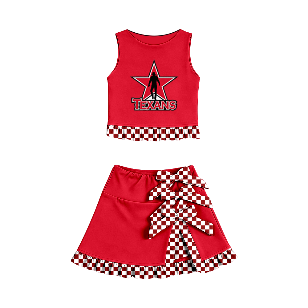 custom moq 5 mix size MSD070804 Baby Girls Summer Vest Checked Bow Scallop Edge Skort Yoga Active Casual  Clothes Set