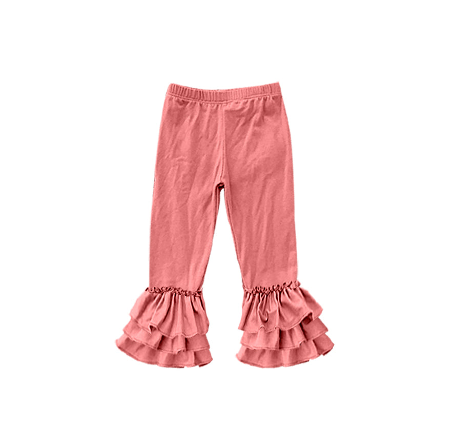 custom moq 5 girls icing cotton pants Dusty Pink three-tiered ruffled trousers