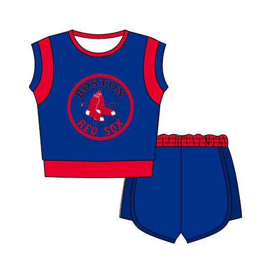 Custom moq 5 mix size milk silk summer teams Blue Sleeveless O-Neck Top And Shorts Set Cute And Comfortable Kids' Outfit