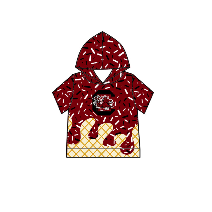 Custom summer teams baby girls clothes team brick red hooded long sleeve tops and short sleeve top and dress and pants and shorts-25.5.28