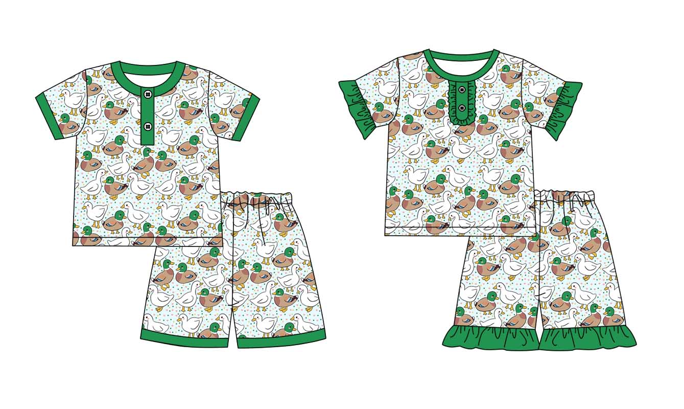 11.1 custom each style moq 5eta 4-6week Sibling Sister duck baby girl short sleeve shorts sets 1 and sets 2 match design