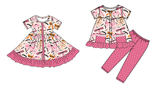 4.25 custom each style moq 5eta 4-6week Sibling Sisters bow baby girl short sleeve pants sets and dress match family design