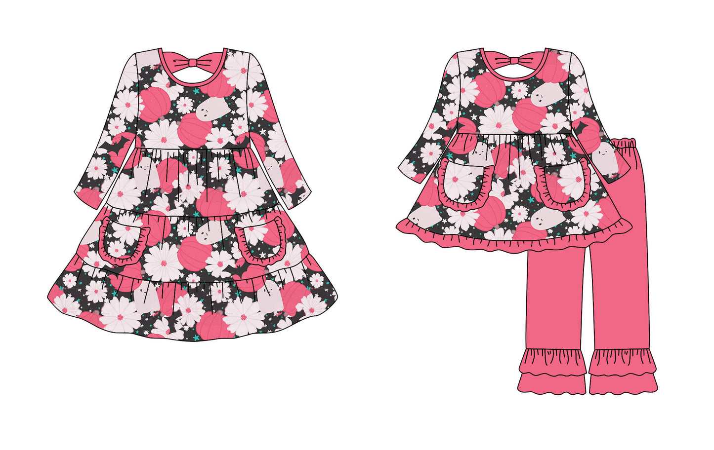 25.7.18 custom each style moq 5eta 4-6week Sibling Sisters pumpkin floral baby girl long sleeve pants sets and dress match family design