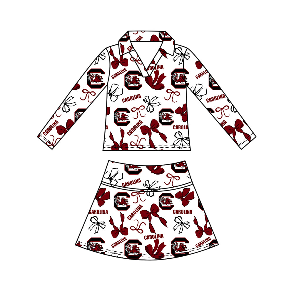Custom moq 5 mix size summer teams Girls Polka Dot Top Shorts Set Red Bows Top Skirt Short Set Zipper Pullover Pants Set