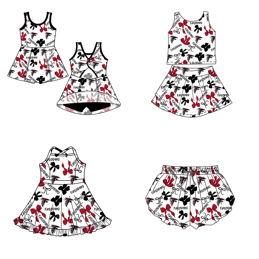 Custom moq 5 mix size milk silk summer teams Baby Girls Red Black Bow Vest Top Skirt Shorts Sets Sleeveless Knee Length Dresses Yoga Shorts Yoga Active Outfit