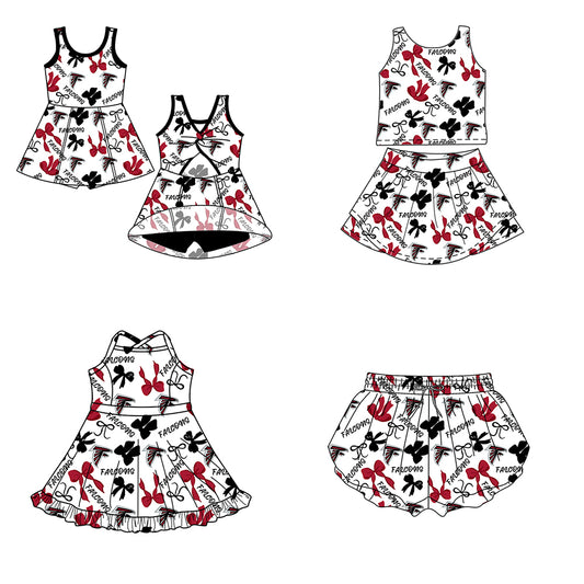 Custom moq 5 mix size milk silk summer teams Baby Girls Red Black Bow Vest Top Skirt Shorts Sets Sleeveless Knee Length Dresses Yoga Shorts Yoga Active Outfit