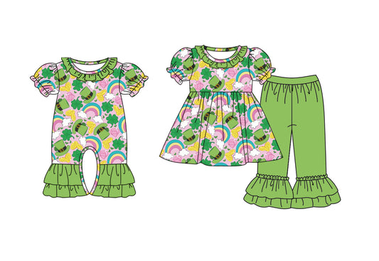25.9.17 custom each style moq 8 eta 6-8week Sibling Sisters baby girl clothes short sleeve pants sets and romper match family design