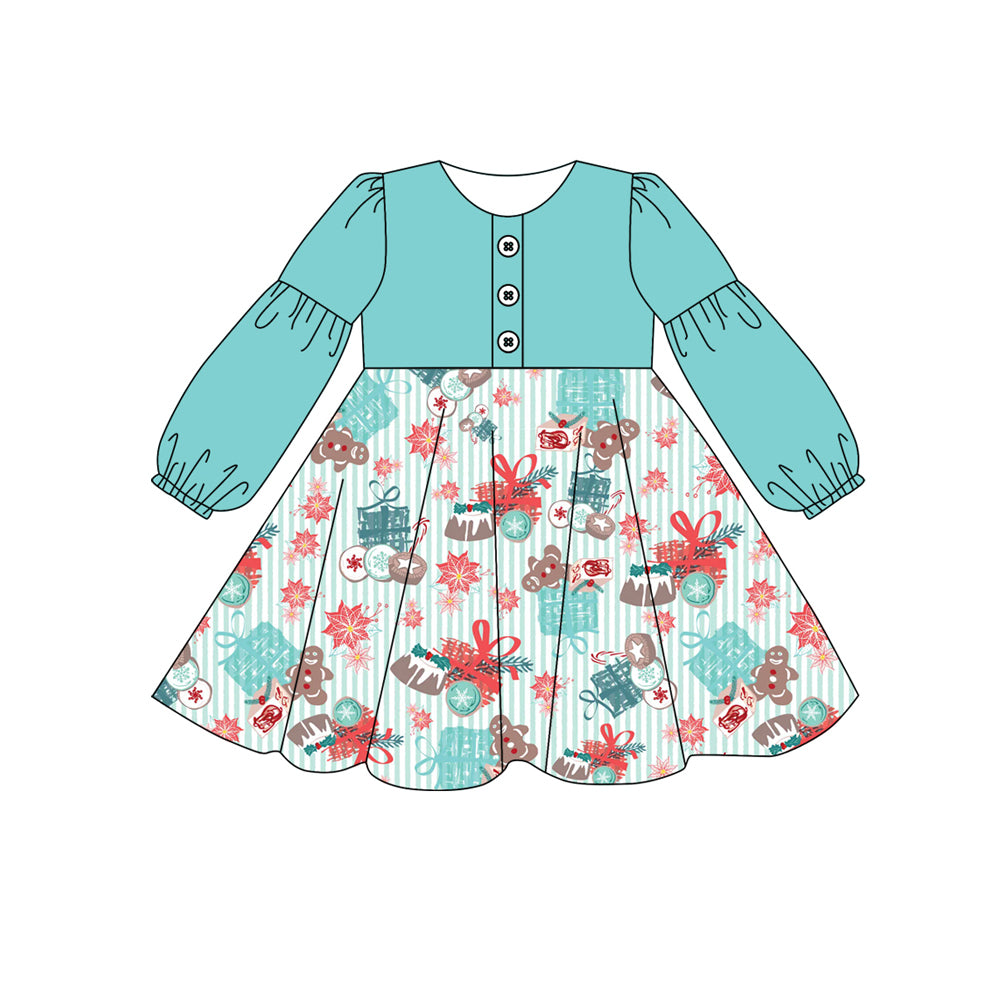 7.22 custom each style moq 5eta 4-6week Sibling Sister Christmas teal baby girls sets and dress and rompers match family design