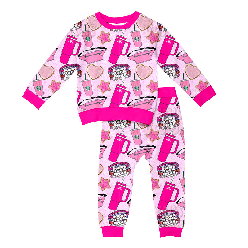 5.21custom each style moq 5eta 4-5week Sibling Sister love cup prints purple pink boys set and girls dress match family design