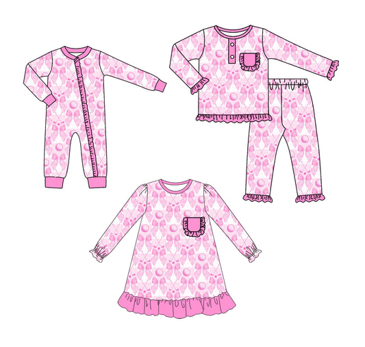 25.6.25 custom each style moq 5eta 4-6week Sibling Sisters bow baby girl long sleeve pants sets and dress and rompers match family design