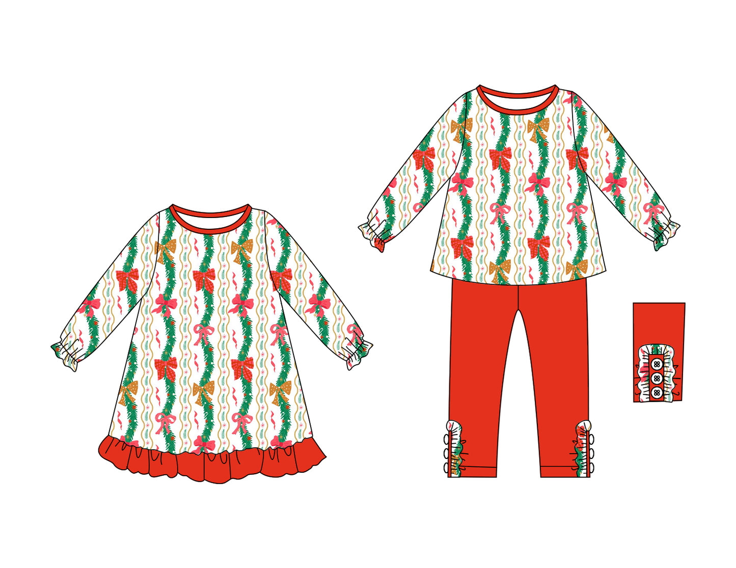 25.6.24 custom each style moq 5eta 4-6week Sibling Sisters Christmas bow baby girl long sleeve pants sets and dress match family design