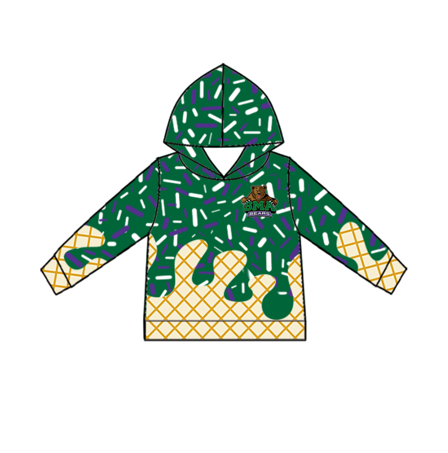 Custom moq 5 mix size milk silk baby girls clothes team bow green hooded long sleeve tops and shorts and jacket-25.7.24