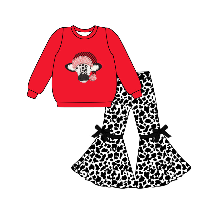 8.27 custom each style moq 5eta 4-6week Sibling Sister cow head red baby girl sets and dress and rompers match family design