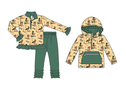 25.8.5 custom each style moq 5eta 4-6week Sibling Sisters duck baby girl long sleeve pants sets and top match family design